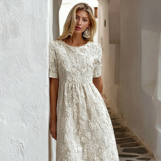 Vintage Floral Lace Embroidered Cozy Linen Maxi Dress elevenforest