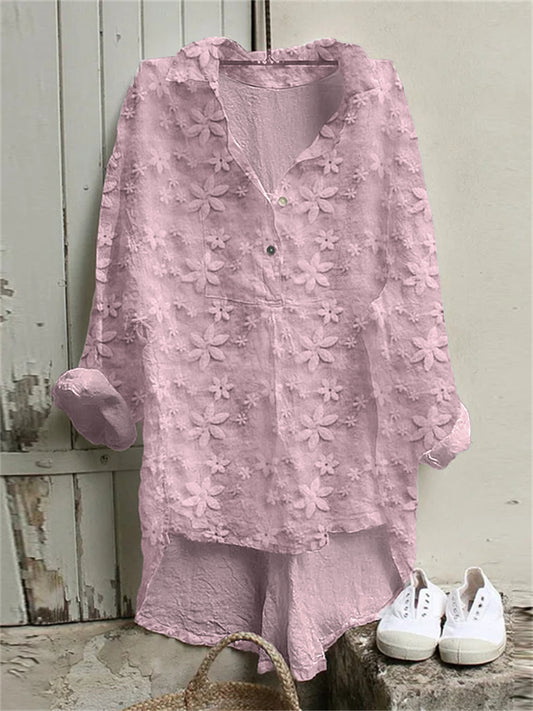 Comstylish Floral Lace Embroidered Linen Blend High Low Tunic