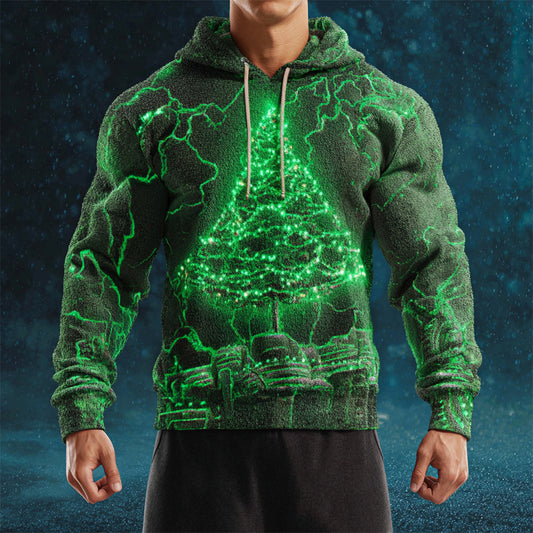 Comstylish Radiant Christmas Tree Men's Flannel Hooded Sweater