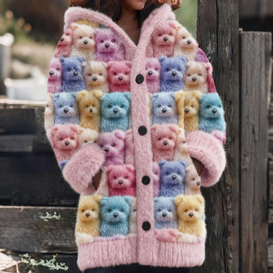 Comstylish Cute Pastel Dogs Art Cozy Knit Hooded Cardigan