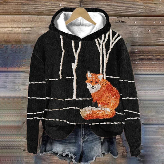 Forest Fox Art Cozy Knit Hoodie artswardrobe