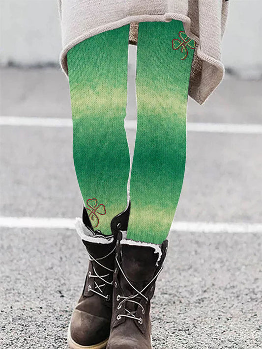 Irish Celtic Shamrock Embroidered Gradient Cozy Leggings elevenforest