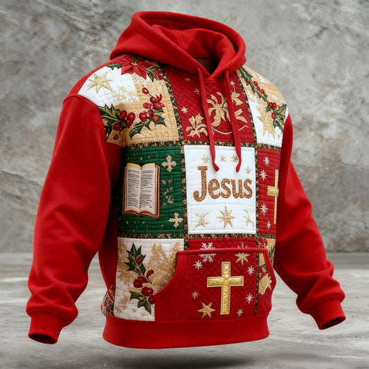 Comstylish Men's Vintage Christmas Faith Print Long Sleeve Casual Hoodie