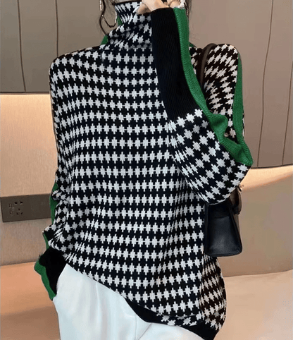 JO | Elegant sweater with black and white check pattern