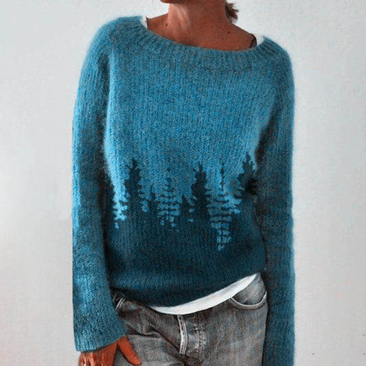 Crew Neck Colorblock Forest Loose Sweater elevenforest