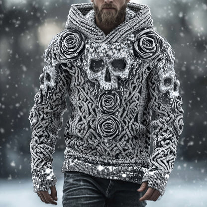 Men's Vintage Skull-print Hooded Sweater elevenforest