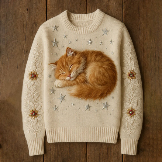 Comstylish Women's Cute Cat Art Knitted Warm Sweater
