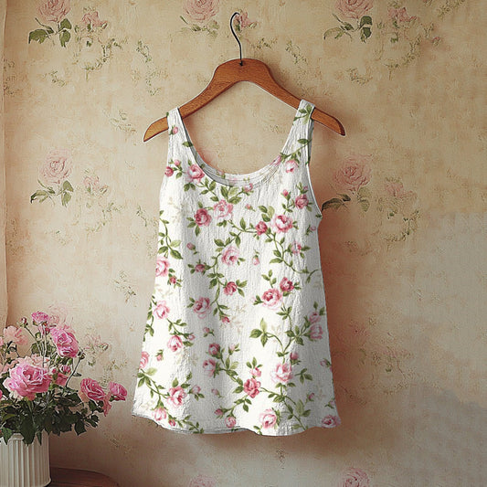 Floral Print Linen Blend Tank Top artswardrobe
