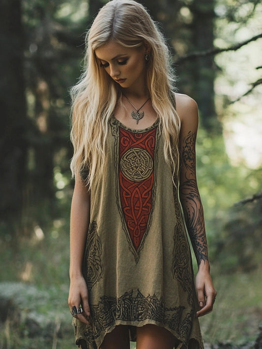 Celtic Vintage Totem Women's Linen Tank Dress artswardrobe