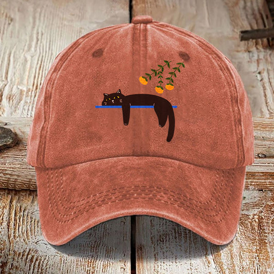 Abstract Creative Lazy Black Cat Washed Sun Hat elevenforest