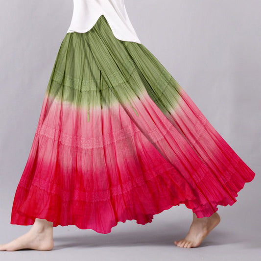 Vintage Summer Watermelon Contrast Colors Pattern Flowy Wide Skirt artswardrobe