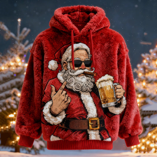 Comstylish Men's Santa Claus Fun And Comfortable Plush Hoodie