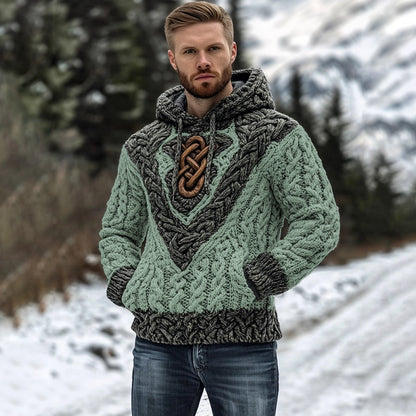 Vintage Irish Celtic Knot Men's Knit Hooded Sweater elevenforest