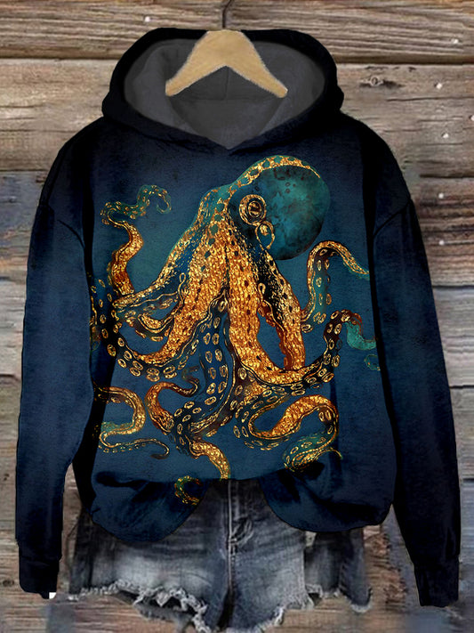 Comstylish Ocean Octopus Oil Painting Art Comfy Hoodie