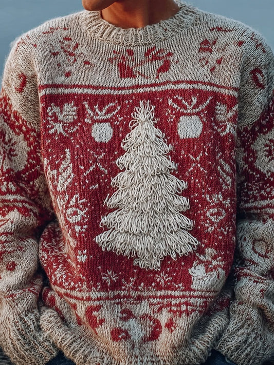 Men's Vintage Christmas Tree Pattern Cozy Knit Sweater artswardrobe
