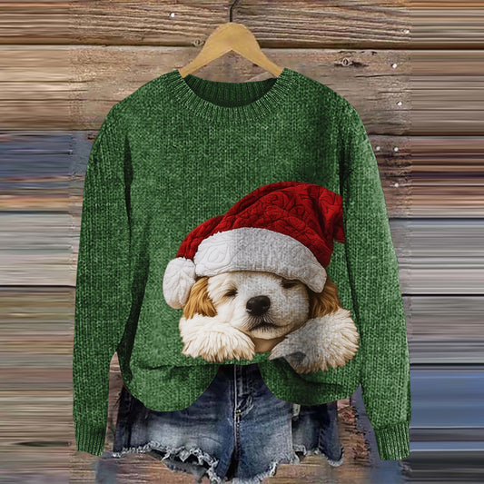 Comstylish Christmas Cute Dog Knit Pullover Sweater