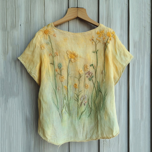 Vintage Floral Gradient Embroidered Comfy Shirt artswardrobe