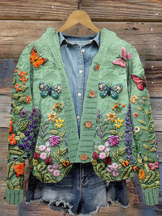 Insect Flower Embroidery Pattern Cozy Knit Cardigan artswardrobe