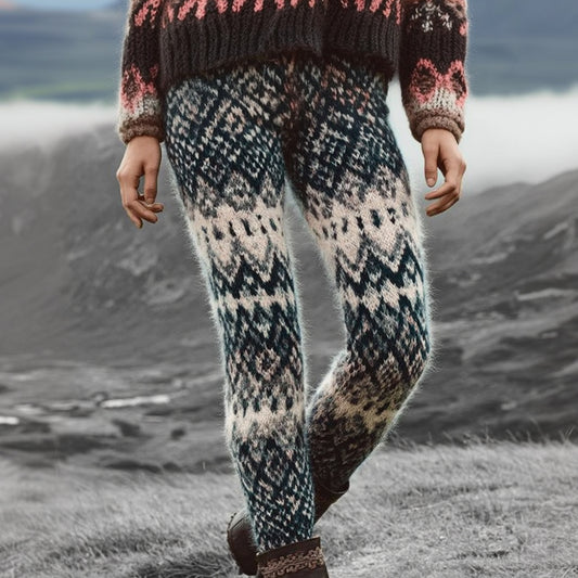 Women's  Norwegian Icelandic Jacquard Pattern Casual Leggings elevenforest