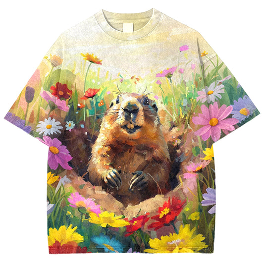Women's Happy Groundhog Day Flowers Vintage Tee elevenforest