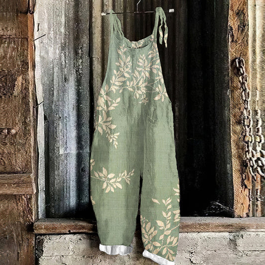 Comstylish Japanese Art Flower Print Loose Jumpsuit