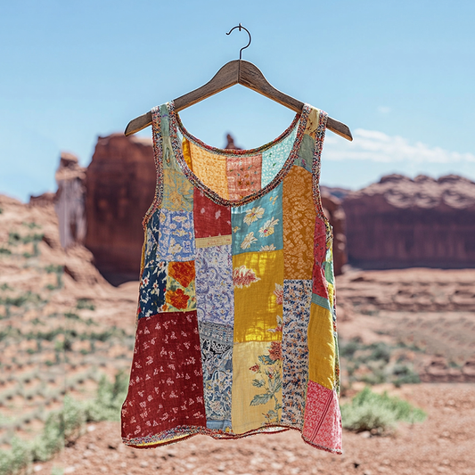 Women's Vintage Patchwork Flower Print Tank Top artswardrobe