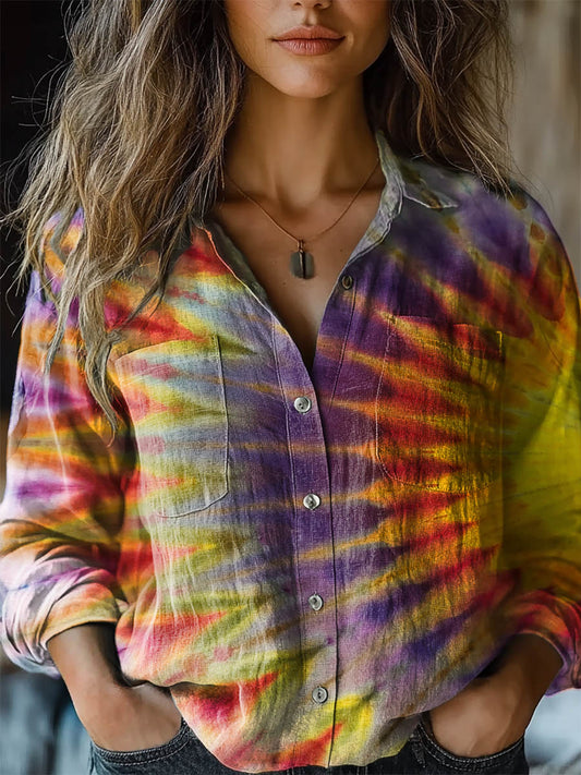 Women's Colorful Tie Dye Print Casual Long Sleeve Comfortable Cotton S