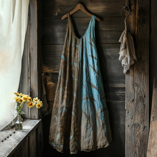 Vintage Floral Art Linen Tank Dress artswardrobe