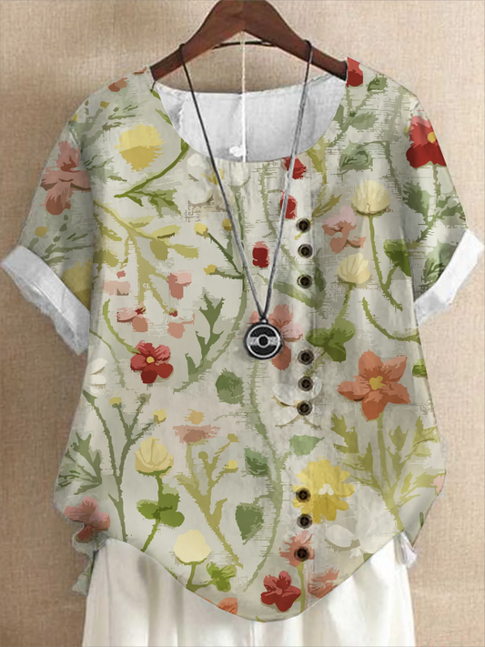 Women's Floral Daily Going out Weekend Print Button Short Sleeve Blouse