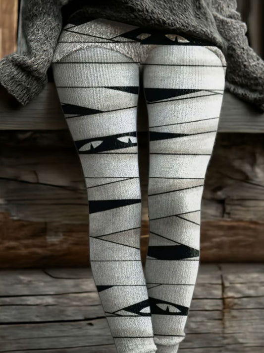 Women's Retro Halloween Peekaboo Monster Print Leggings artswardrobe