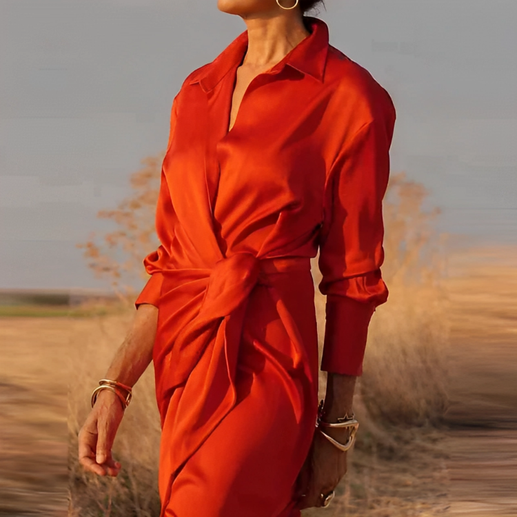 KS | Long-sleeved maxi dress with lapels and slim fit