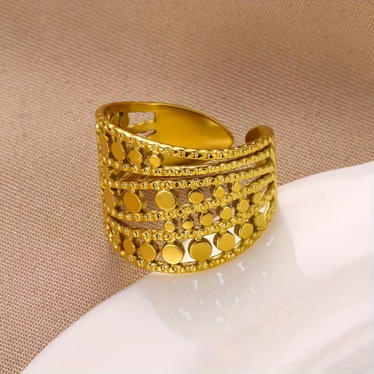 Adjustable Golden Mosaic Ring