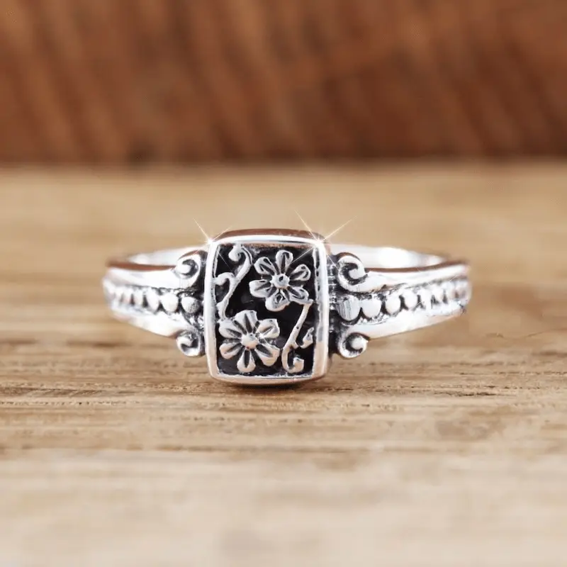Flower Trail Silvered Ring