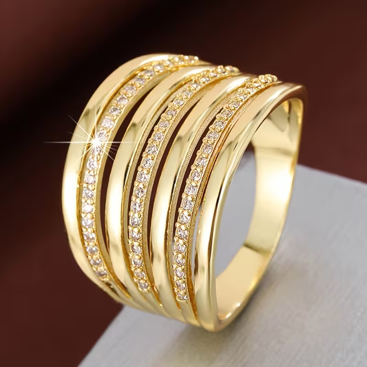 Wide Layer Zirconia Gold Ring
