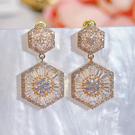 Hexagonal Drop Crystal Earrings
