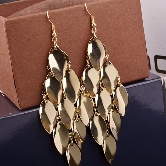 Vintage Boho Golden Leaf Dangle Earrings