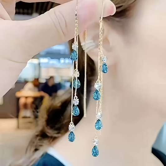 Elegant Droplet Rhinestone Tassel Earrings