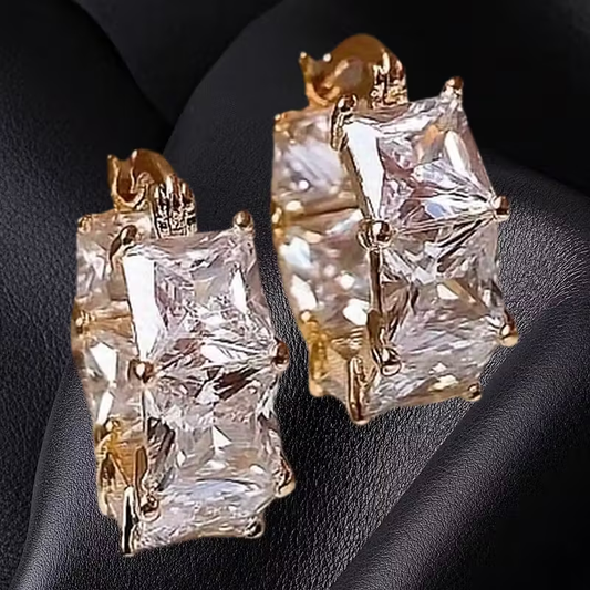 Inlaid Cubic Glass Gold Earrings