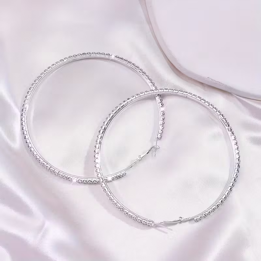 Large Crystal Silver Hoop Earrings