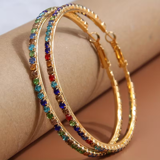 Elegant Rainbow Crystal Hoop Earrings
