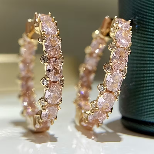Elegant Inlaid Pink Crystal Hoop Earrings