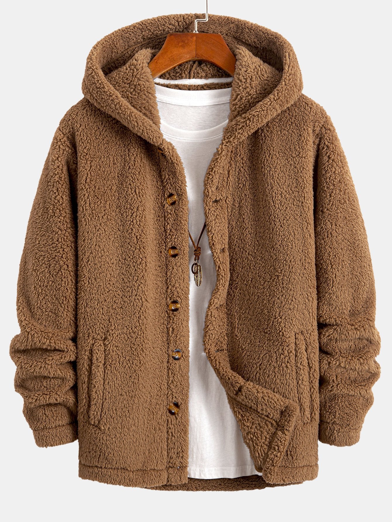 JO | Ravo™ jacket made from cozy teddy fleece with a hood and button fastening.