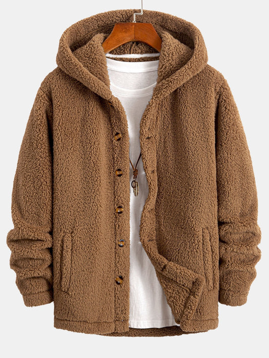 JO | Ravo™ jacket made from cozy teddy fleece with a hood and button fastening.