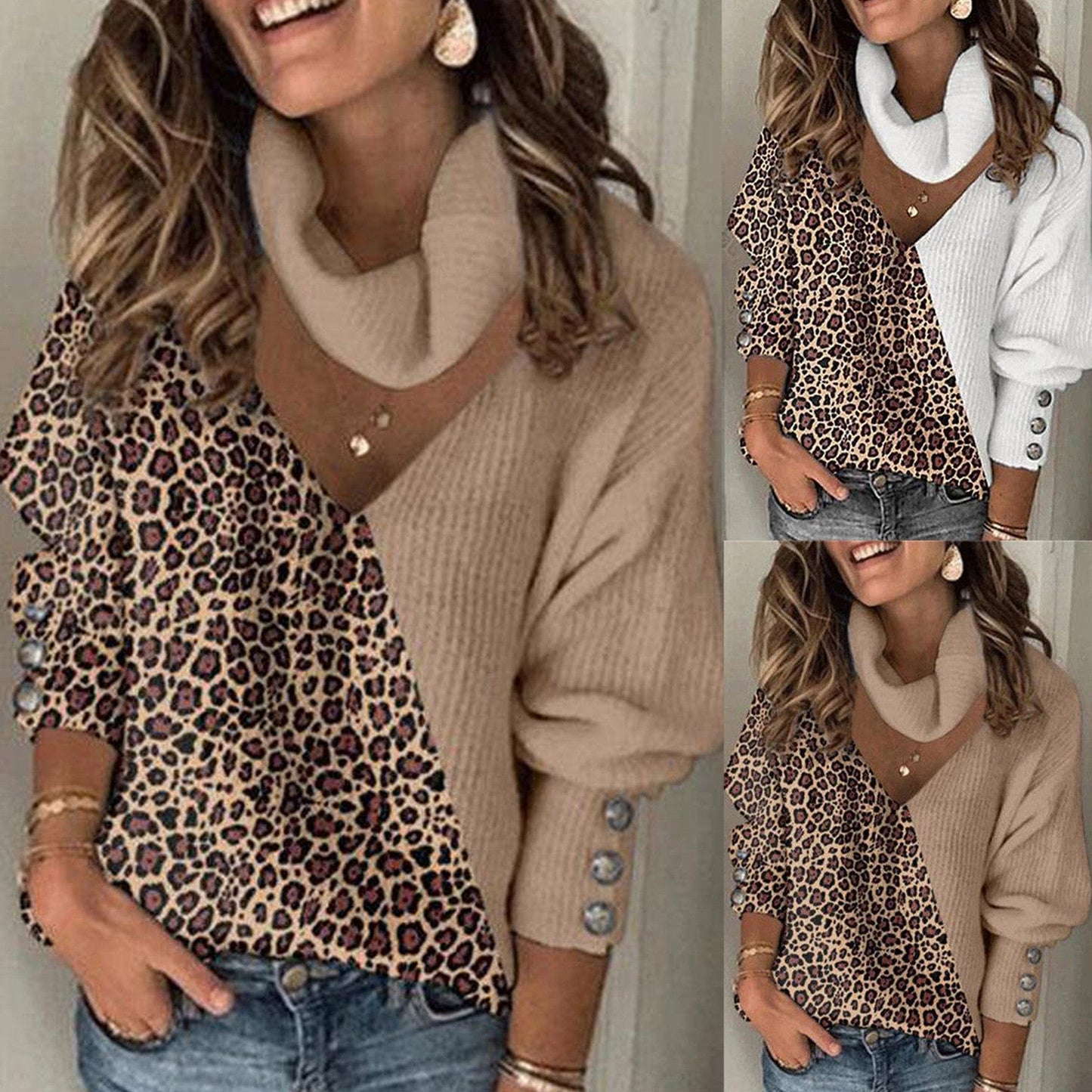 JO | Leopard print patchwork knitted sweater 2024