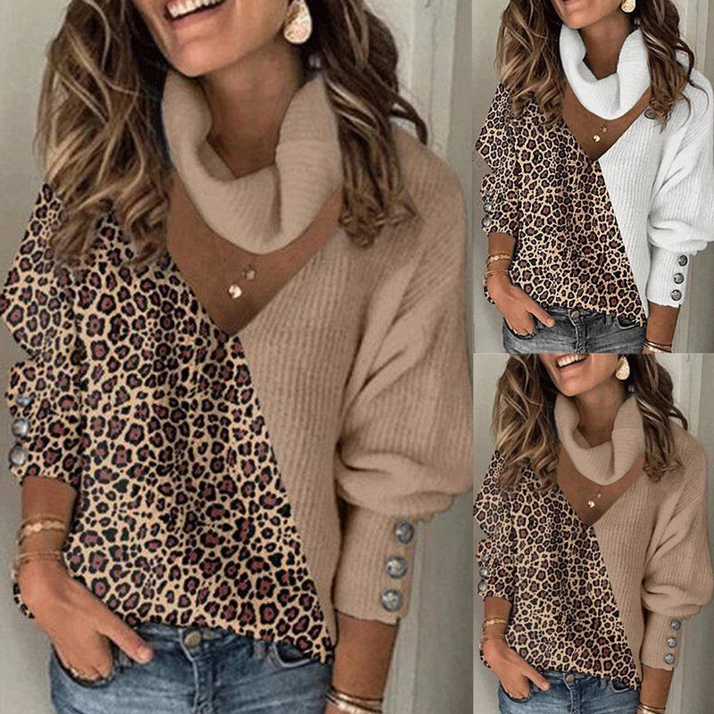 JO | Leopard print patchwork knitted sweater 2024