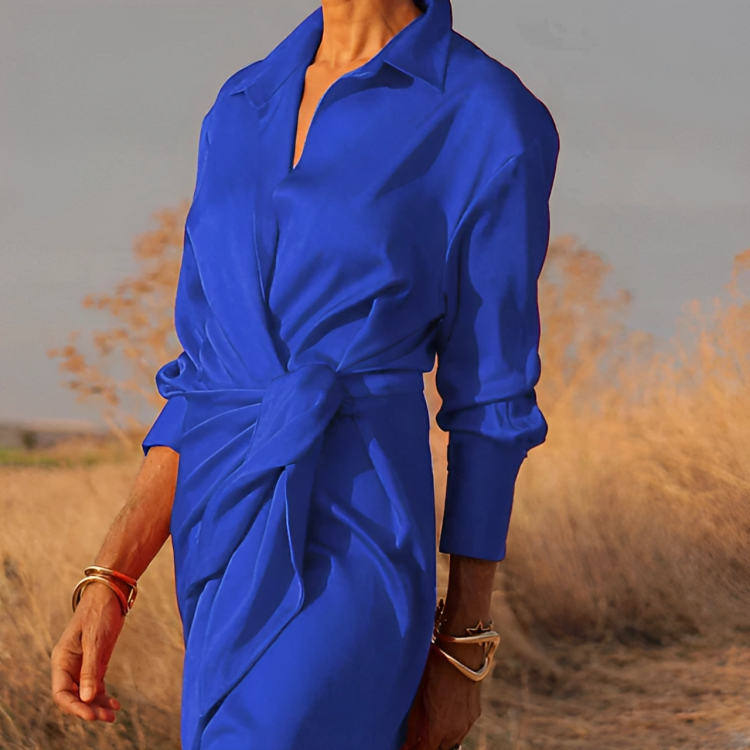 KS | Long-sleeved maxi dress with lapels and slim fit