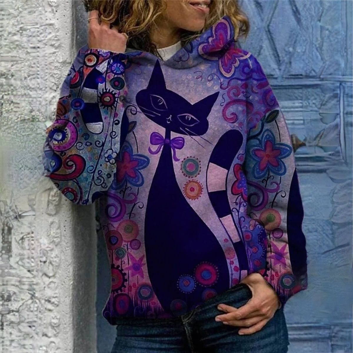 JO | Elegant hoodie with cat print
