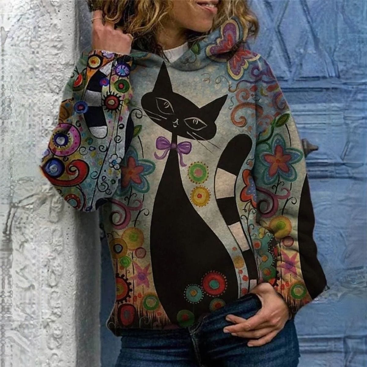 JO | Elegant hoodie with cat print