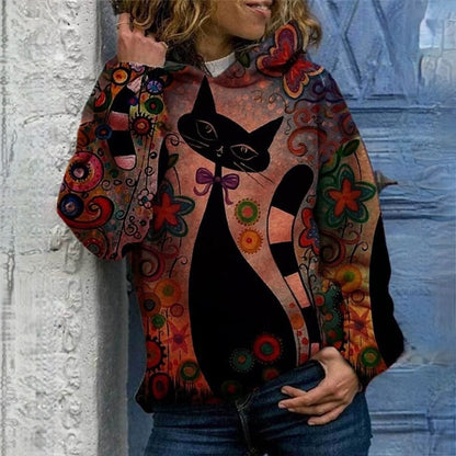 JO | Elegant hoodie with cat print