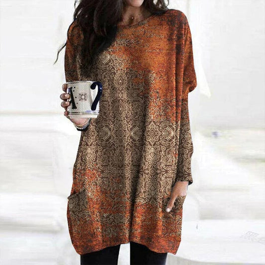 JO | Elegant orange sweater with mandala print